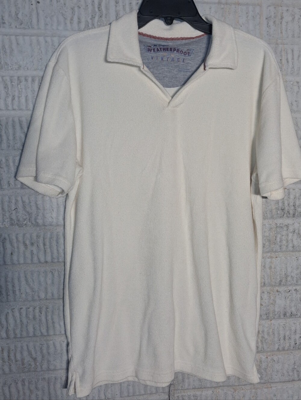 Weatherproof Men's Cream Short-Sleeve Terry Cloth Polo In A Size Medium.